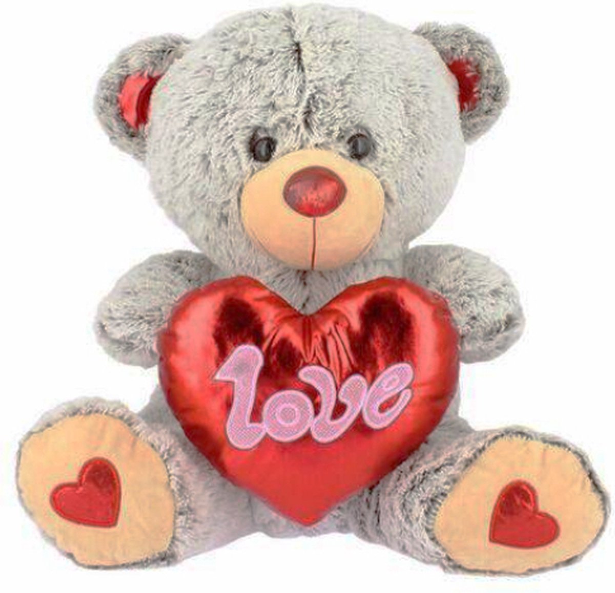 Teddybeer Grijs met Rood Hart Love Pluche Knuffel 22 cm {Bear Plush Toy | Speelgoed Knuffeldier Knuffelbeest voor kinderen jongens meisjes | Knuffelbeer Teddybeer Teddy Beer Knuffeltje}